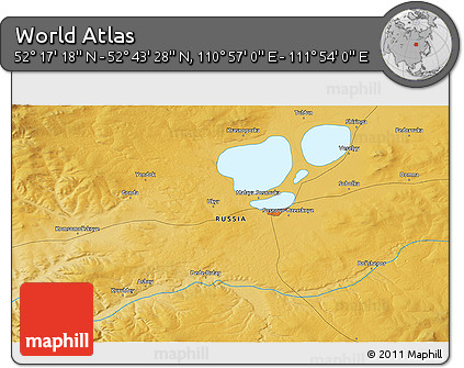 Physical 3D Map of the Area around 52° 30' 23" N, 111° 25' 30" E