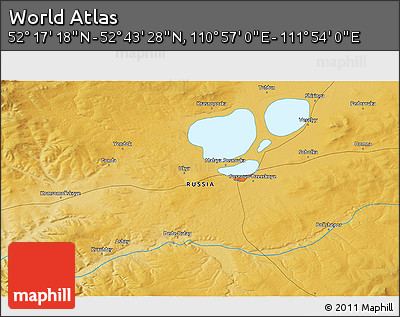 Physical 3D Map of the Area around 52° 30' 23" N, 111° 25' 30" E