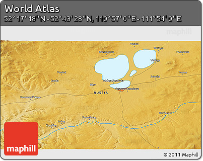 Physical 3D Map of the Area around 52° 30' 23" N, 111° 25' 30" E