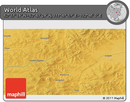 Physical 3D Map of the Area around 52° 30' 23" N, 112° 16' 30" E