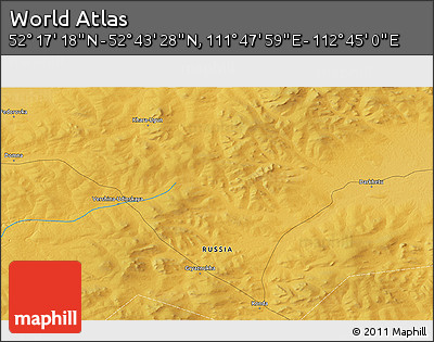 Physical 3D Map of the Area around 52° 30' 23" N, 112° 16' 30" E