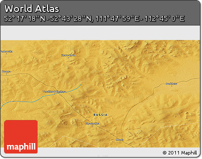 Physical 3D Map of the Area around 52° 30' 23" N, 112° 16' 30" E