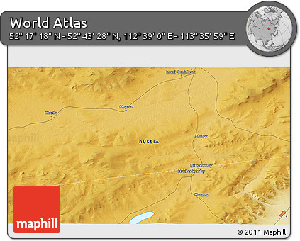 Physical 3D Map of the Area around 52° 30' 23" N, 113° 7' 30" E