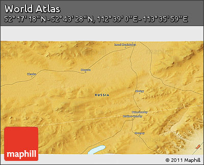 Physical 3D Map of the Area around 52° 30' 23" N, 113° 7' 30" E