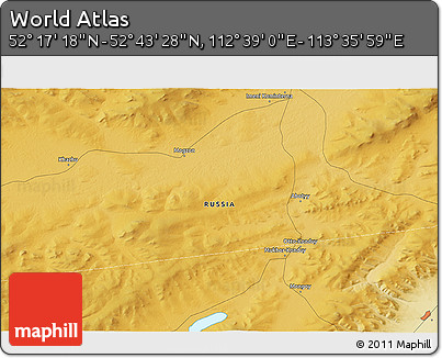 Physical 3D Map of the Area around 52° 30' 23" N, 113° 7' 30" E