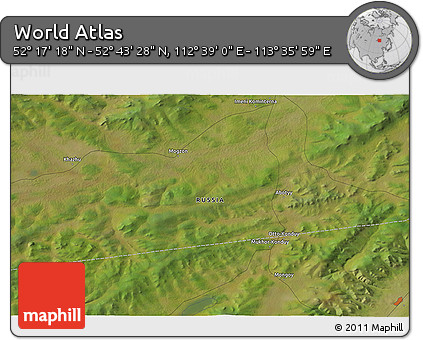 Satellite 3D Map of the Area around 52° 30' 23" N, 113° 7' 30" E