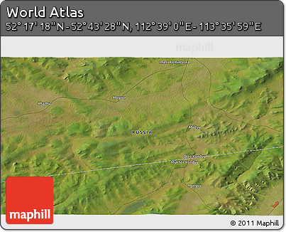 Satellite 3D Map of the Area around 52° 30' 23" N, 113° 7' 30" E