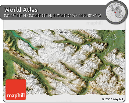 Satellite 3D Map of the Area around 52° 30' 23" N, 117° 13' 29" W