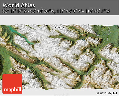 Satellite 3D Map of the Area around 52° 30' 23" N, 117° 13' 29" W