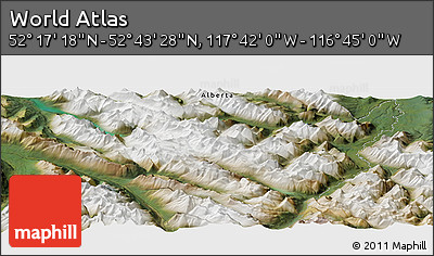 Satellite Panoramic Map of the Area around 52° 30' 23" N, 117° 13' 29" W