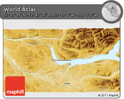 Physical 3D Map of the Area around 52° 30' 23" N, 121° 28' 29" W