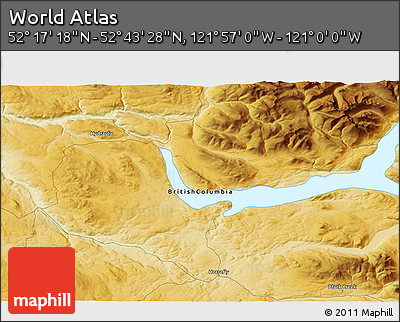 Physical 3D Map of the Area around 52° 30' 23" N, 121° 28' 29" W