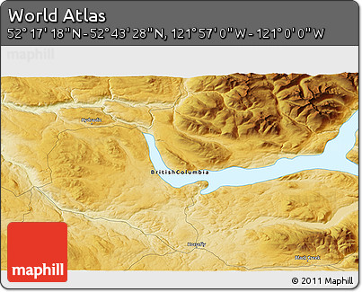 Physical 3D Map of the Area around 52° 30' 23" N, 121° 28' 29" W