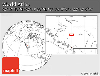 Blank Location Map of the Area around 52° 30' 23" N, 123° 10' 30" W