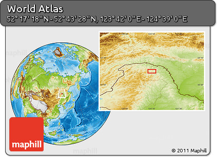 Physical Location Map of the Area around 52° 30' 23" N, 124° 10' 30" E