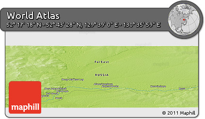 Physical Panoramic Map of the Area around 52° 30' 23" N, 130° 7' 30" E