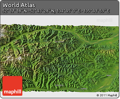 Satellite 3D Map of the Area around 52° 30' 23" N, 135° 13' 29" E