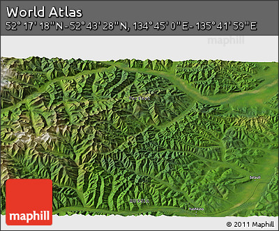 Satellite 3D Map of the Area around 52° 30' 23" N, 135° 13' 29" E