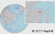 Gray Location Map of the area around 52° 30' 23" N, 139° 28' 29" E, hill shading