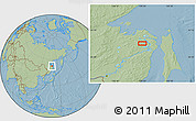 Savanna Style Location Map of the area around 52° 30' 23" N, 139° 28' 29" E, hill shading