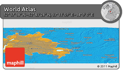 Political Panoramic Map of the Area around 52° 30' 23" N, 13° 40' 30" E