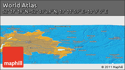 Political Panoramic Map of the Area around 52° 30' 23" N, 13° 40' 30" E