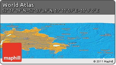 Political Panoramic Map of the Area around 52° 30' 23" N, 13° 40' 30" E