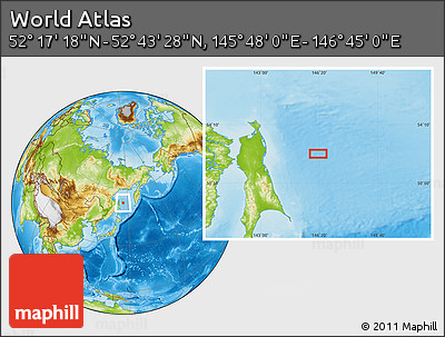 Physical Location Map of the Area around 52° 30' 23" N, 146° 16' 30" E