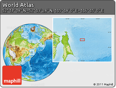 Physical Location Map of the Area around 52° 30' 23" N, 146° 16' 30" E