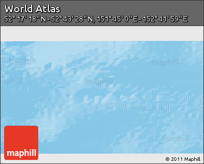 Physical 3D Map of the Area around 52° 30' 23" N, 152° 13' 29" E