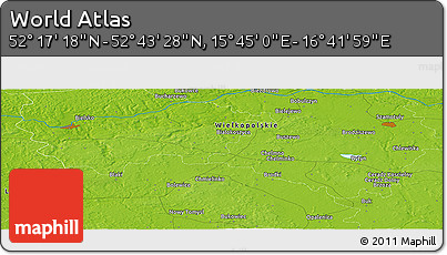 Physical Panoramic Map of the Area around 52° 30' 23" N, 16° 13' 30" E