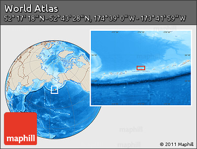 Shaded Relief Location Map of the Area around 52° 30' 23" N, 174° 10' 30" W