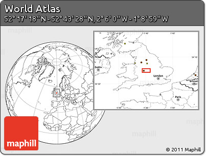 Blank Location Map of the Area around 52° 30' 23" N, 1° 37' 30" W
