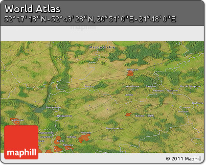 Satellite 3D Map of the Area around 52° 30' 23" N, 21° 19' 30" E