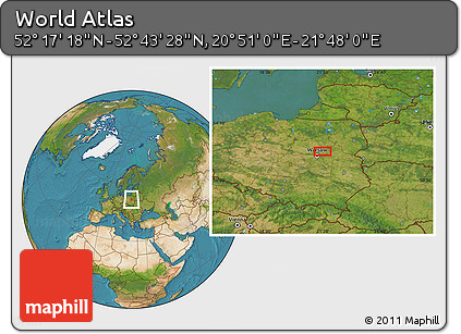Satellite Location Map of the Area around 52° 30' 23" N, 21° 19' 30" E