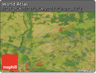 Satellite Map of the Area around 52° 30' 23" N, 21° 19' 30" E