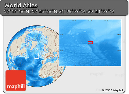 Shaded Relief Location Map of the Area around 52° 30' 23" N, 21° 10' 29" W