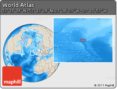 Shaded Relief Location Map of the Area around 52° 30' 23" N, 21° 10' 29" W