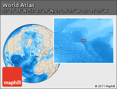 Shaded Relief Location Map of the Area around 52° 30' 23" N, 21° 10' 29" W