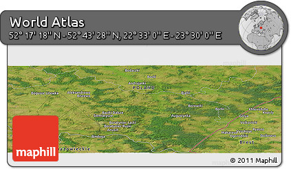 Satellite Panoramic Map of the Area around 52° 30' 23" N, 23° 1' 29" E
