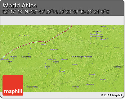Physical 3D Map of the Area around 52° 30' 23" N, 23° 52' 30" E