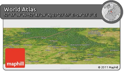 Satellite Panoramic Map of the Area around 52° 30' 23" N, 23° 52' 30" E