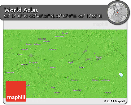 Political 3D Map of the Area around 52° 30' 23" N, 24° 43' 30" E