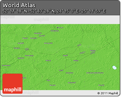 Political 3D Map of the Area around 52° 30' 23" N, 24° 43' 30" E