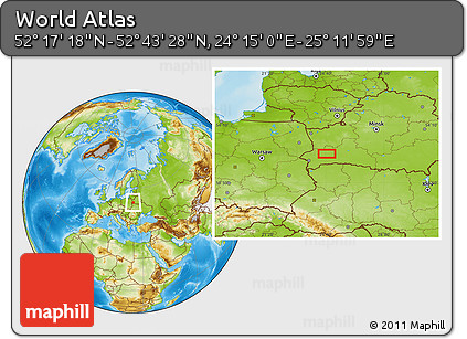 Physical Location Map of the Area around 52° 30' 23" N, 24° 43' 30" E