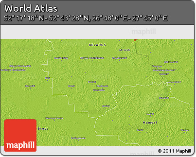 Physical 3D Map of the Area around 52° 30' 23" N, 27° 16' 29" E