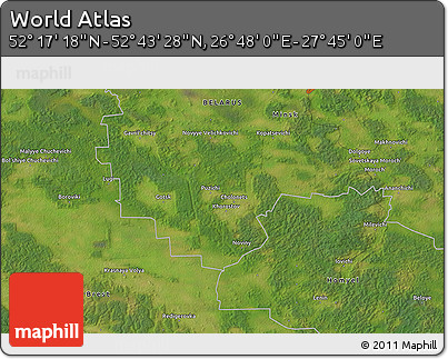 Satellite 3D Map of the Area around 52° 30' 23" N, 27° 16' 29" E