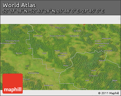 Satellite 3D Map of the Area around 52° 30' 23" N, 27° 16' 29" E