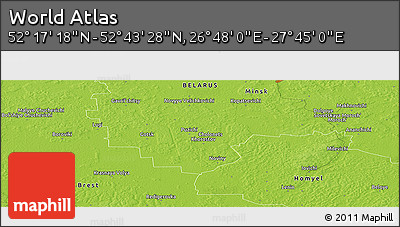 Physical Panoramic Map of the Area around 52° 30' 23" N, 27° 16' 29" E
