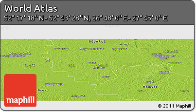 Physical Panoramic Map of the Area around 52° 30' 23" N, 27° 16' 29" E